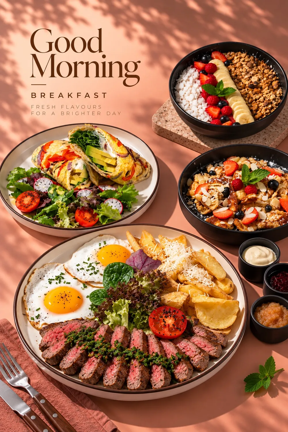 Afiș Good Morning Breakfast: Steak & Eggs, Omleta Dolissima, smoothie bowl și Kaiserschmarrn